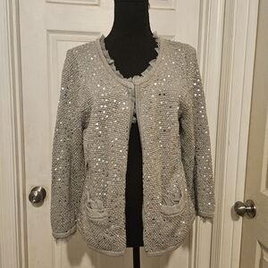 White House Black Market Gray Sequin Cardigan